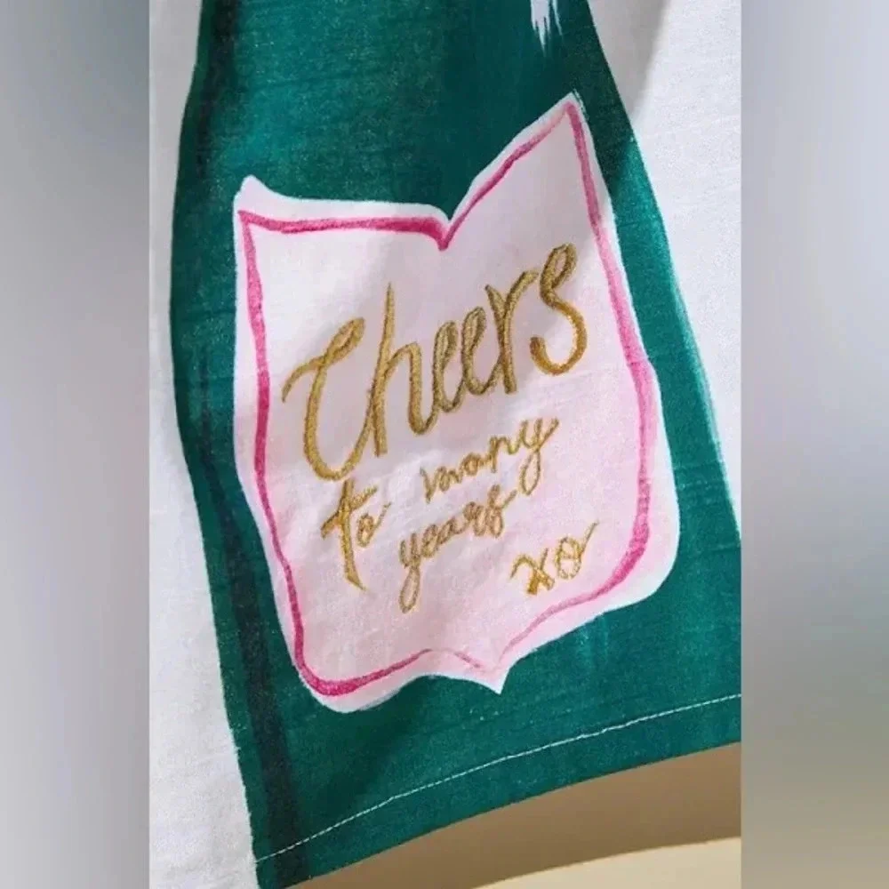 Anthropologie Cheers To Many Years Champagne Dish Towel anniversary embroidered